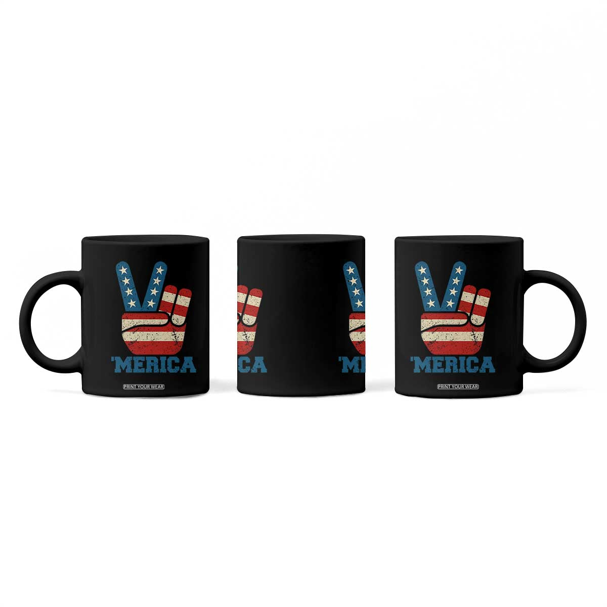 Vintage Merica Peace Sign Coffee Mug Retro Patriotic 4th of July USA Flag TS02 Print Your Wear