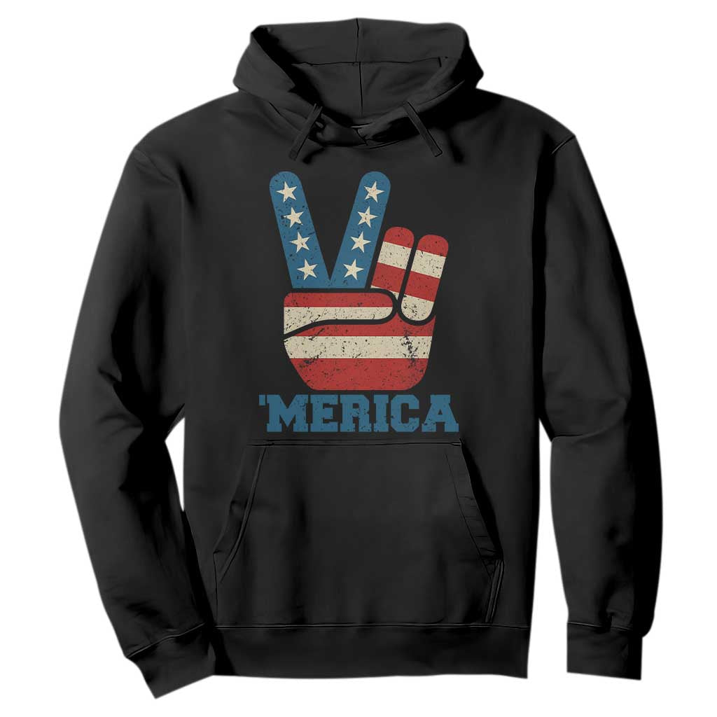 Vintage Merica Peace Sign Hoodie Retro Patriotic 4th of July USA Flag TS02 Black Print Your Wear