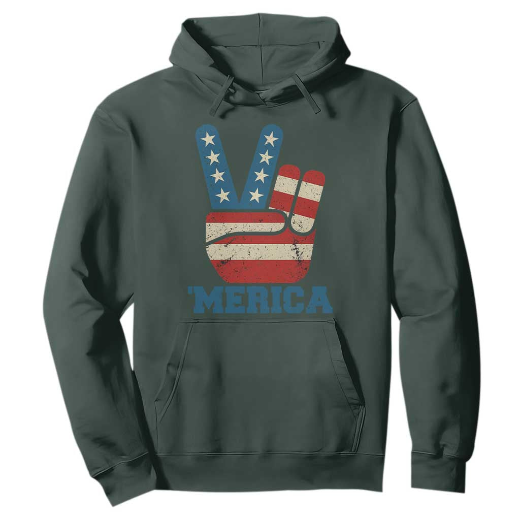 Vintage Merica Peace Sign Hoodie Retro Patriotic 4th of July USA Flag TS02 Dark Forest Green Print Your Wear