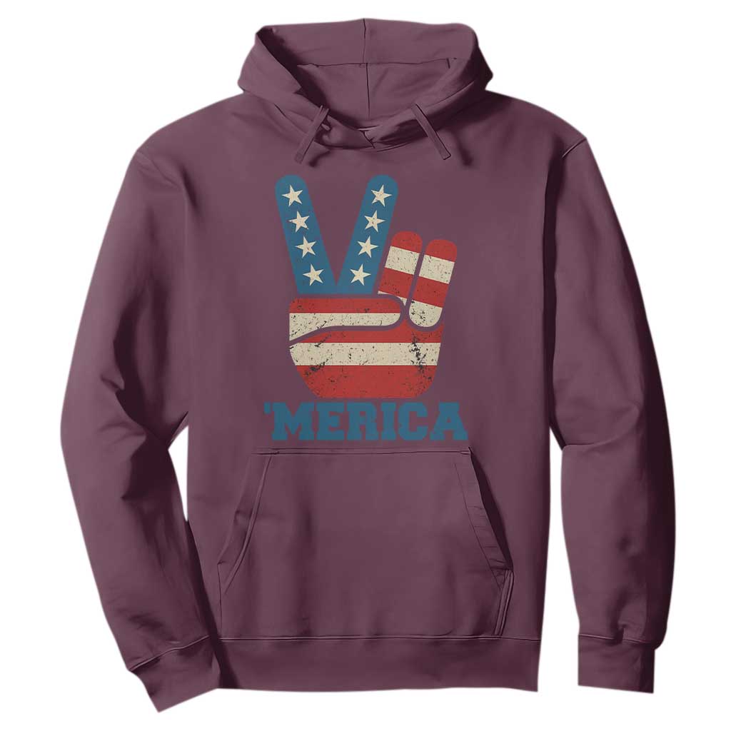 Vintage Merica Peace Sign Hoodie Retro Patriotic 4th of July USA Flag TS02 Maroon Print Your Wear