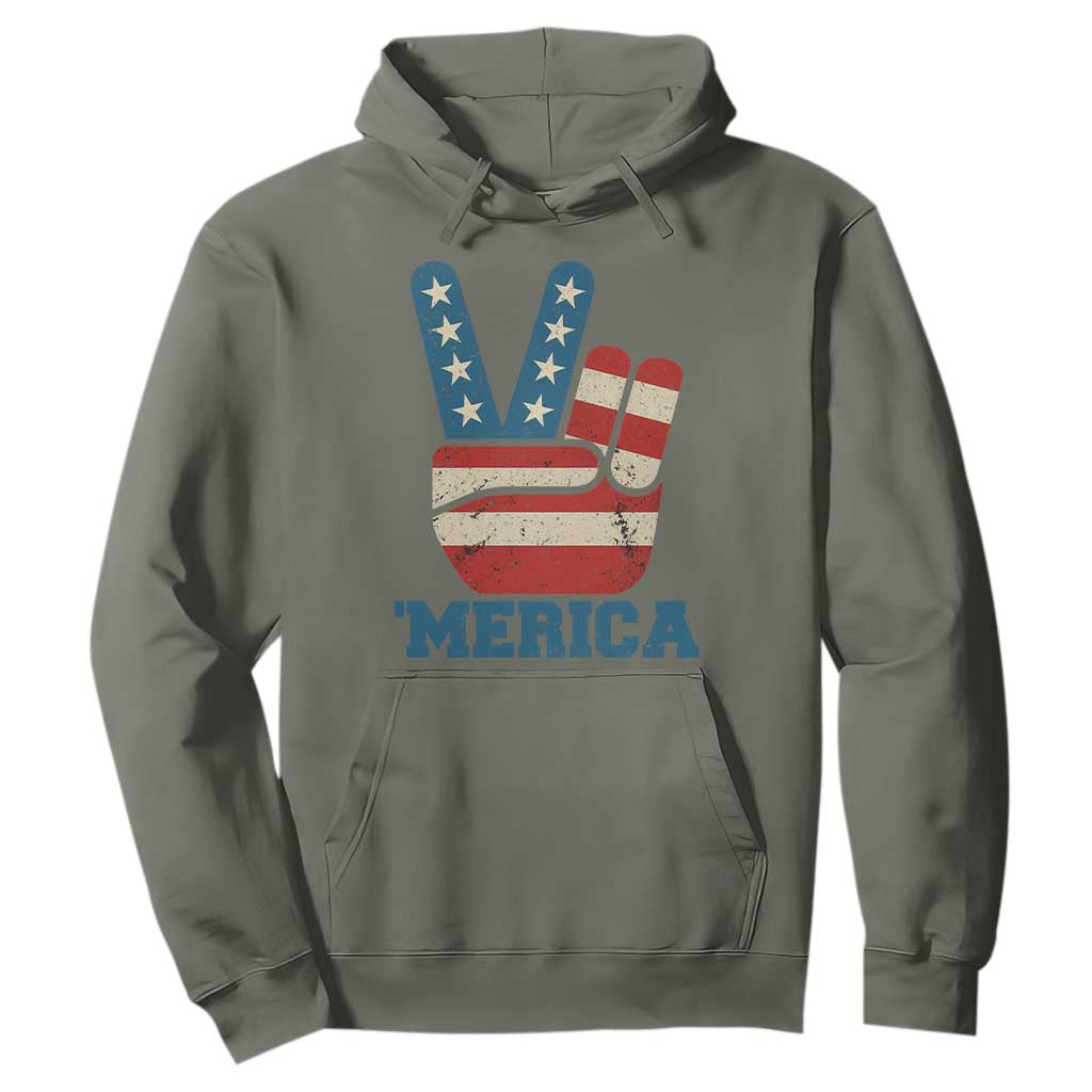 Vintage Merica Peace Sign Hoodie Retro Patriotic 4th of July USA Flag TS02 Military Green Print Your Wear