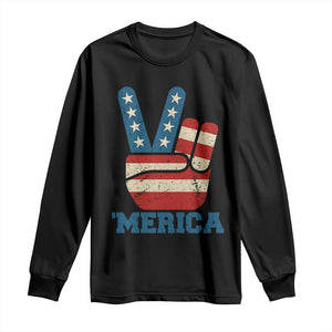 Vintage Merica Peace Sign Long Sleeve Shirt Retro Patriotic 4th of July USA Flag TS02 Black Print Your Wear
