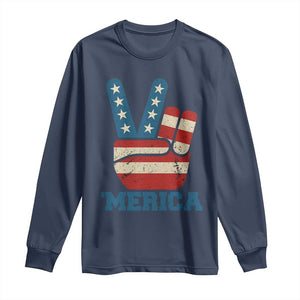 Vintage Merica Peace Sign Long Sleeve Shirt Retro Patriotic 4th of July USA Flag TS02 Navy Print Your Wear