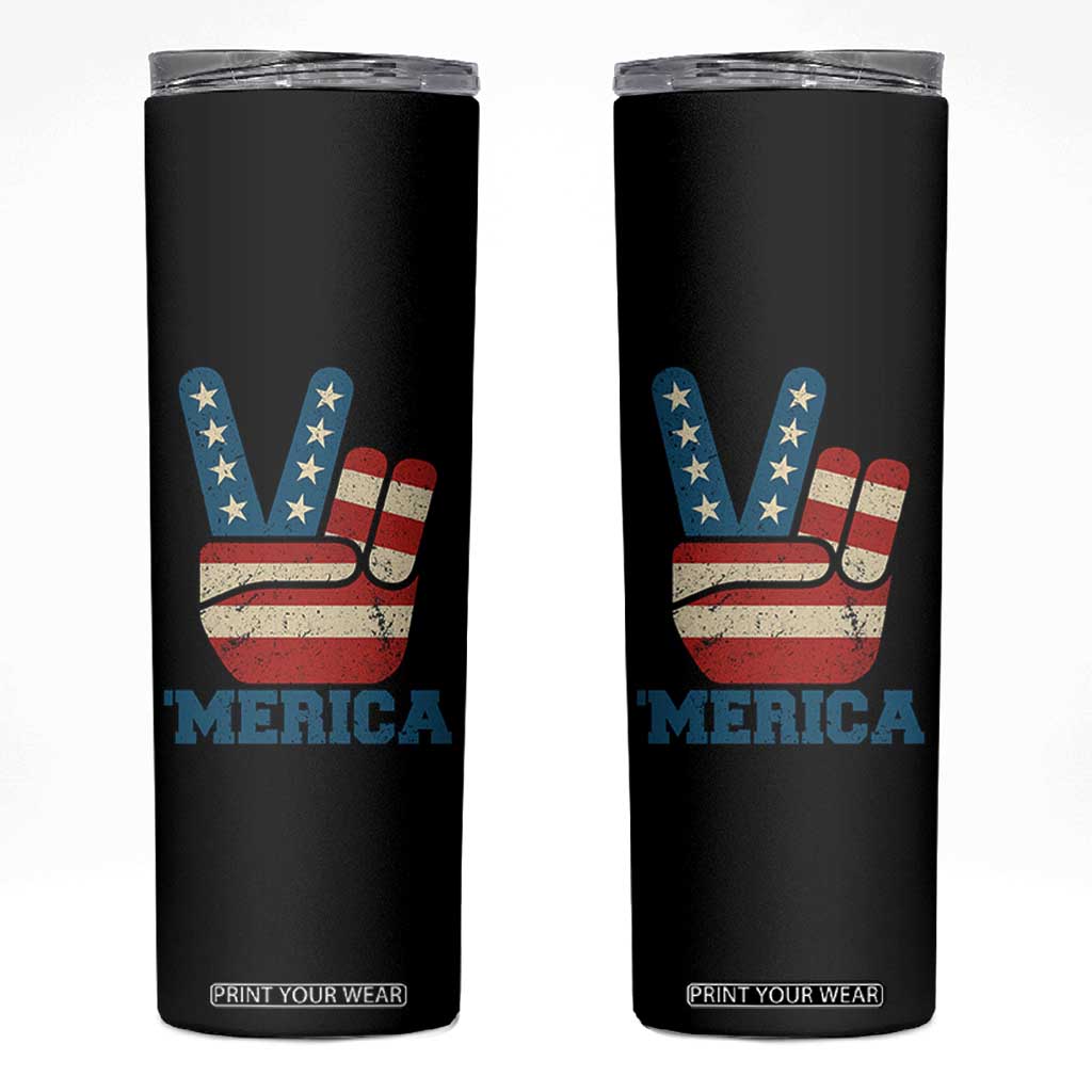 Vintage Merica Peace Sign Skinny Tumbler Retro Patriotic 4th of July USA Flag TS02 Black Print Your Wear