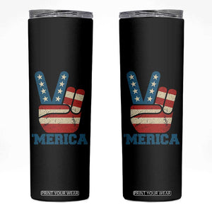 Vintage Merica Peace Sign Skinny Tumbler Retro Patriotic 4th of July USA Flag TS02 Black Print Your Wear