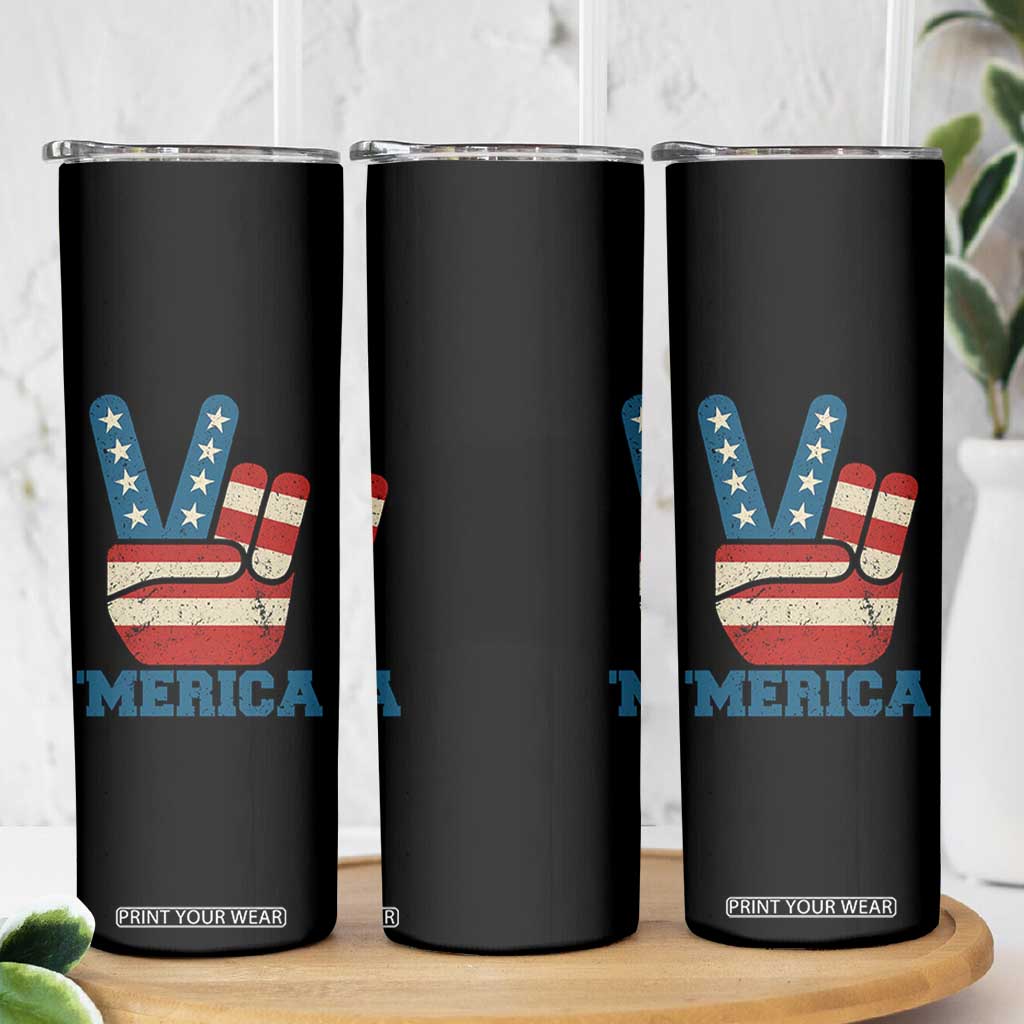Vintage Merica Peace Sign Skinny Tumbler Retro Patriotic 4th of July USA Flag TS02 Print Your Wear