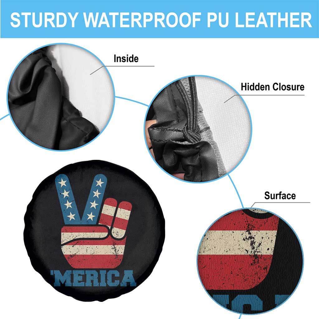 Vintage Merica Peace Sign Spare Tire Cover Retro Patriotic 4th of July USA Flag TS02 Print Your Wear