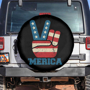 Vintage Merica Peace Sign Spare Tire Cover Retro Patriotic 4th of July USA Flag TS02 No hole Black Print Your Wear