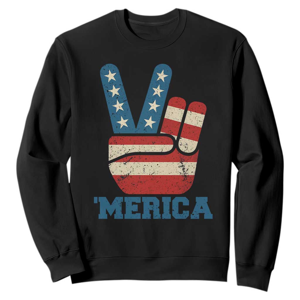 Vintage Merica Peace Sign Sweatshirt Retro Patriotic 4th of July USA Flag TS02 Black Print Your Wear