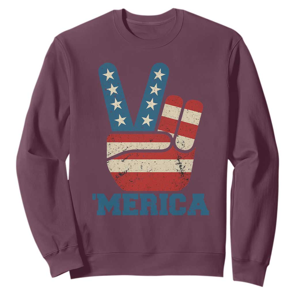 Vintage Merica Peace Sign Sweatshirt Retro Patriotic 4th of July USA Flag TS02 Maroon Print Your Wear