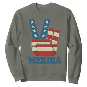 Vintage Merica Peace Sign Sweatshirt Retro Patriotic 4th of July USA Flag TS02 Military Green Print Your Wear