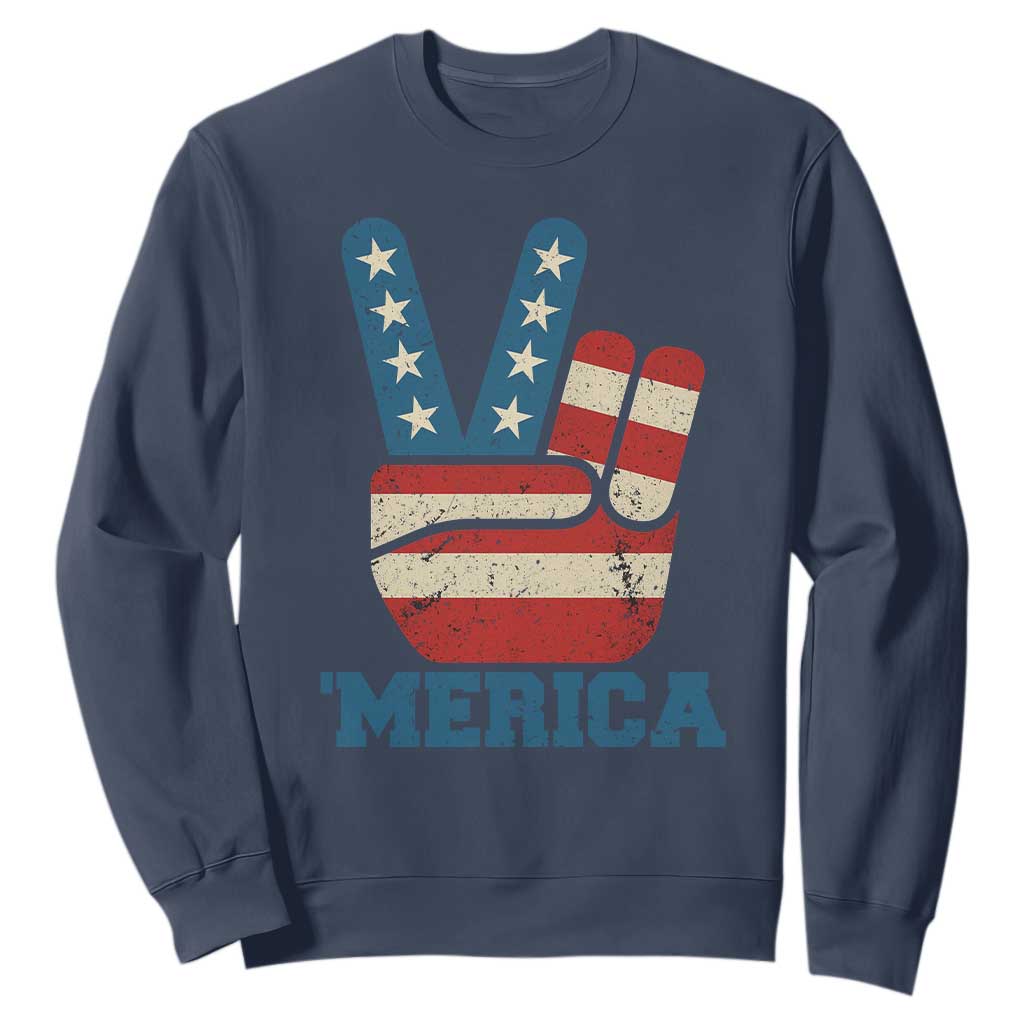 Vintage Merica Peace Sign Sweatshirt Retro Patriotic 4th of July USA Flag TS02 Navy Print Your Wear