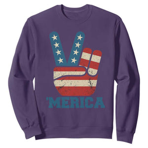 Vintage Merica Peace Sign Sweatshirt Retro Patriotic 4th of July USA Flag TS02 Purple Print Your Wear