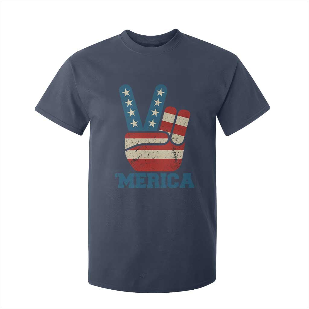 Vintage Merica Peace Sign T Shirt For Kid Retro Patriotic 4th of July USA Flag TS02 Navy Print Your Wear