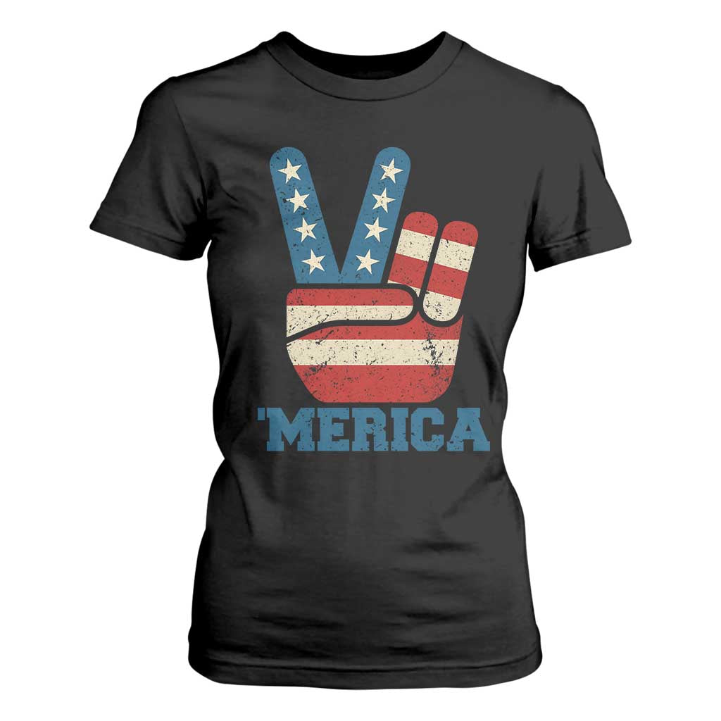 Vintage Merica Peace Sign T Shirt For Women Retro Patriotic 4th of July USA Flag TS02 Black Print Your Wear