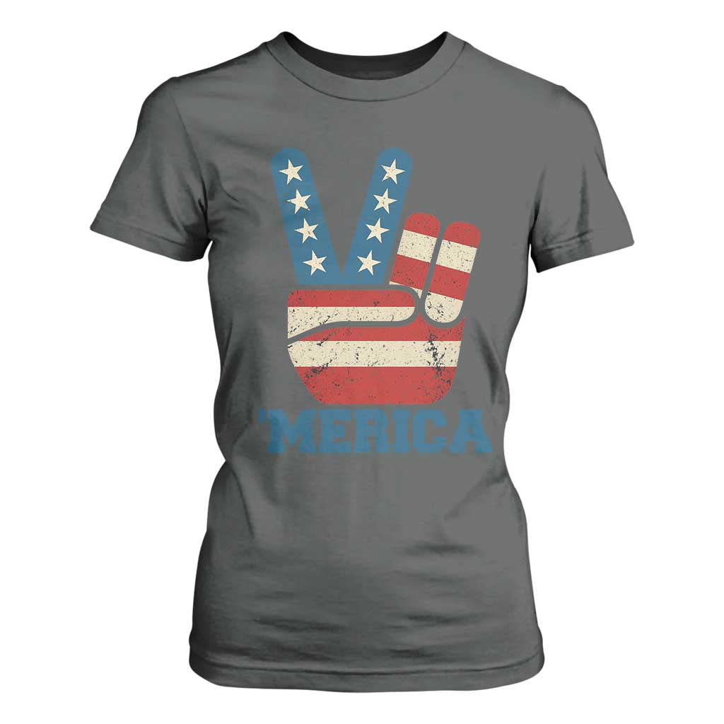 Vintage Merica Peace Sign T Shirt For Women Retro Patriotic 4th of July USA Flag TS02 Dark Heather Print Your Wear