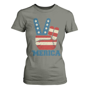 Vintage Merica Peace Sign T Shirt For Women Retro Patriotic 4th of July USA Flag TS02 Military Green Print Your Wear