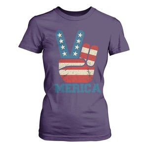 Vintage Merica Peace Sign T Shirt For Women Retro Patriotic 4th of July USA Flag TS02 Purple Print Your Wear