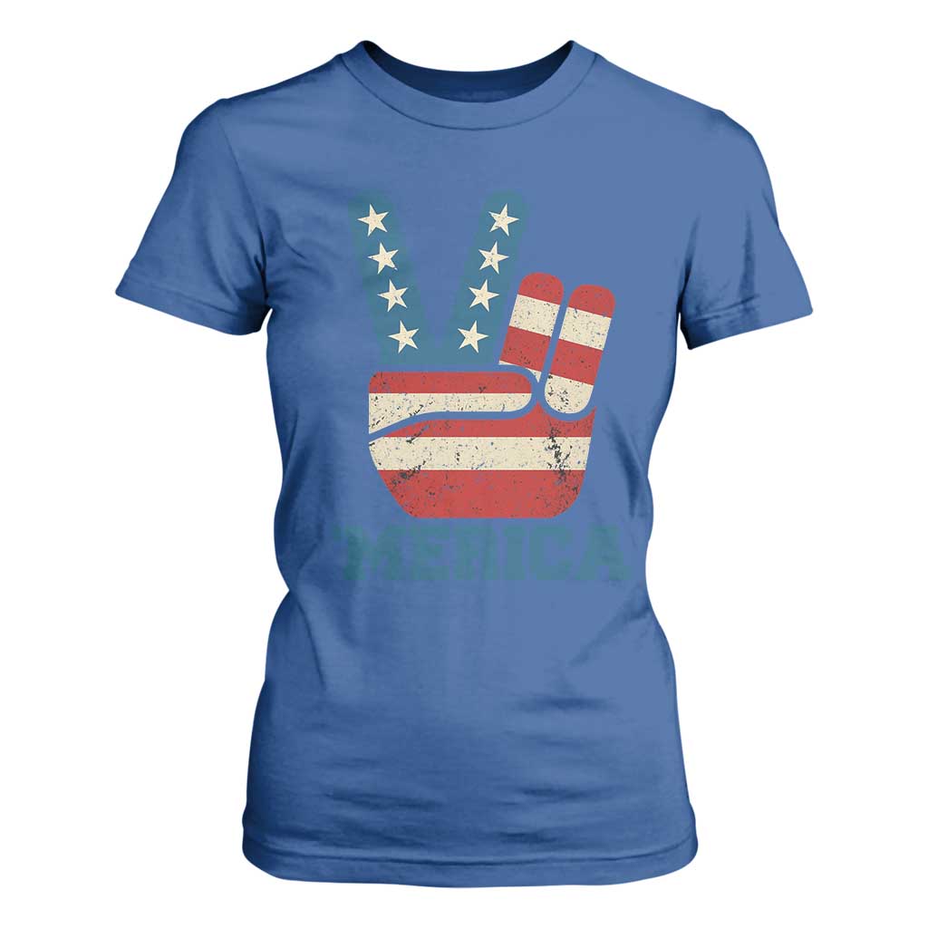 Vintage Merica Peace Sign T Shirt For Women Retro Patriotic 4th of July USA Flag TS02 Royal Blue Print Your Wear