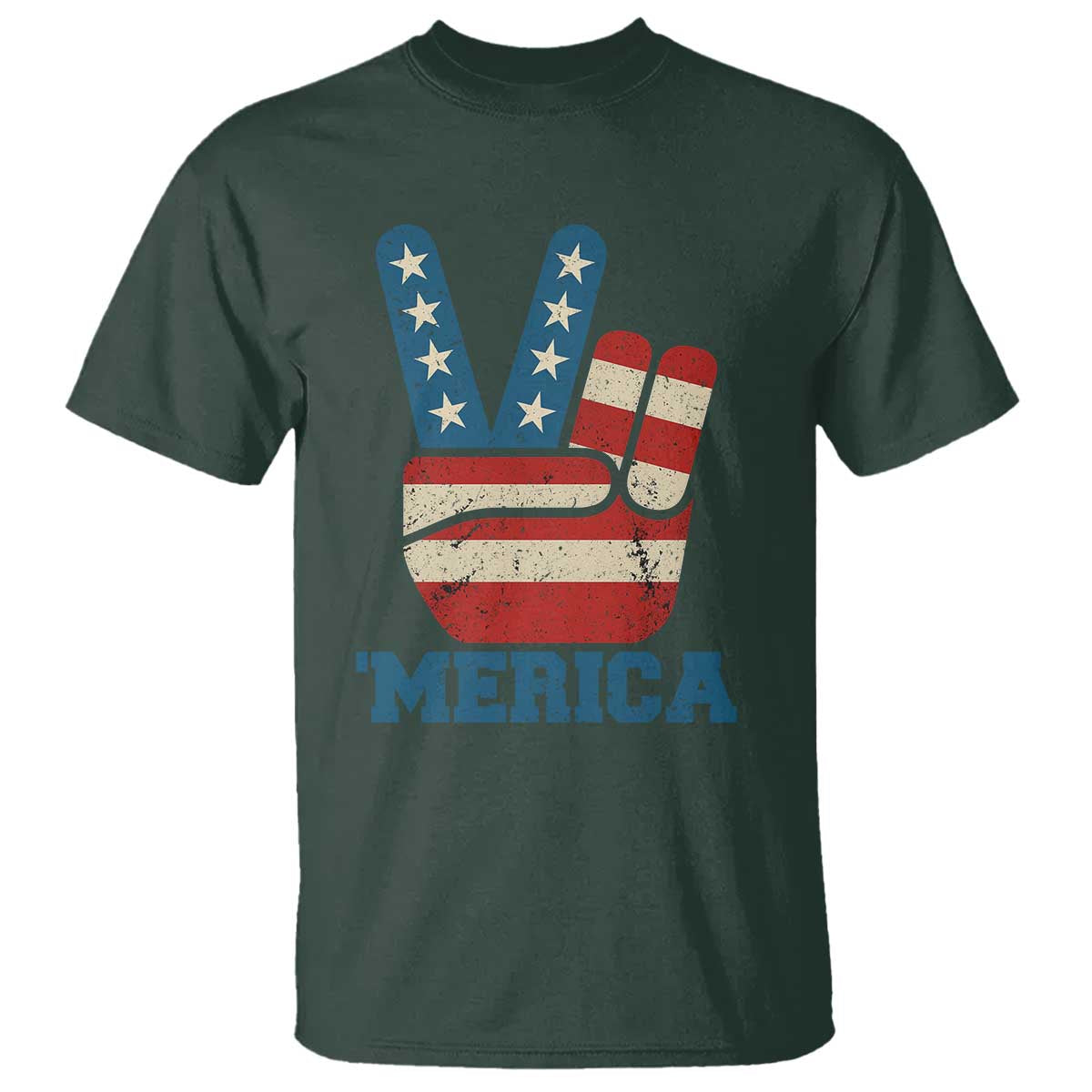 Vintage Merica Peace Sign T Shirt Retro Patriotic 4th of July USA Flag TS02 Dark Forest Green Print Your Wear