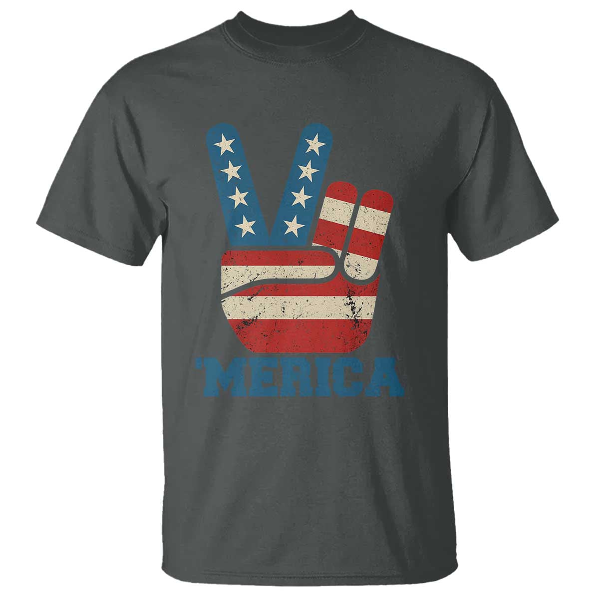 Vintage Merica Peace Sign T Shirt Retro Patriotic 4th of July USA Flag TS02 Dark Heather Print Your Wear