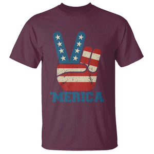 Vintage Merica Peace Sign T Shirt Retro Patriotic 4th of July USA Flag TS02 Maroon Print Your Wear