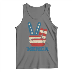 Vintage Merica Peace Sign Tank Top Retro Patriotic 4th of July USA Flag TS02 Black Heather Print Your Wear