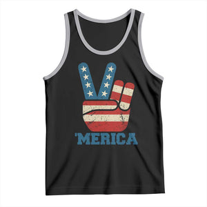 Vintage Merica Peace Sign Tank Top Retro Patriotic 4th of July USA Flag TS02 Black Athletic Heather Print Your Wear