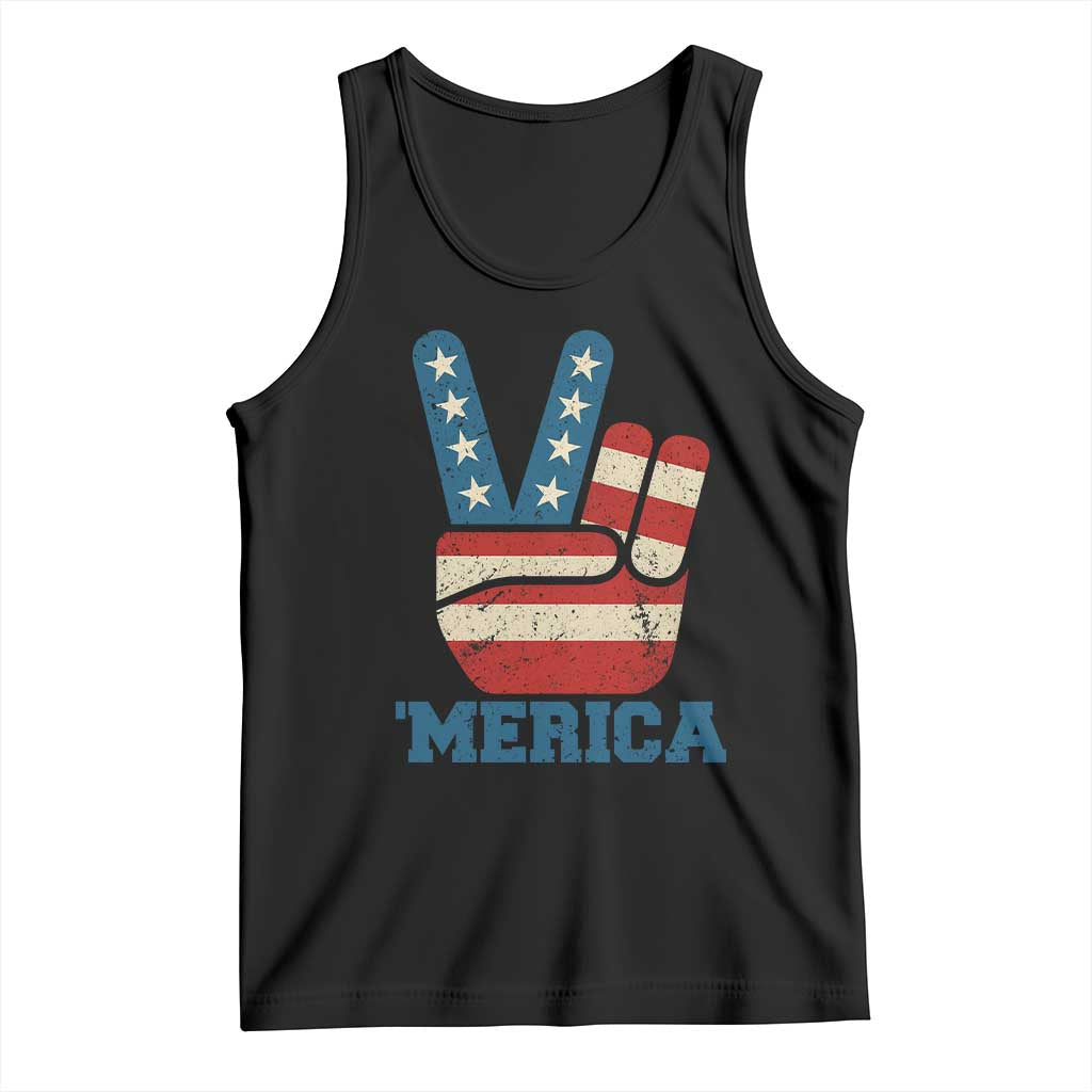 Vintage Merica Peace Sign Tank Top Retro Patriotic 4th of July USA Flag TS02 Black Print Your Wear