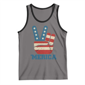 Vintage Merica Peace Sign Tank Top Retro Patriotic 4th of July USA Flag TS02 Deep Heather Black Print Your Wear