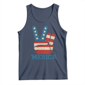 Vintage Merica Peace Sign Tank Top Retro Patriotic 4th of July USA Flag TS02 Navy Print Your Wear
