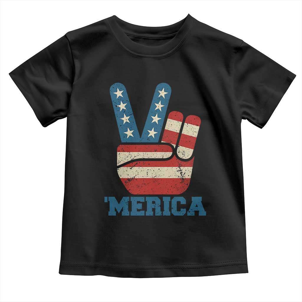 Vintage Merica Peace Sign Toddler T Shirt Retro Patriotic 4th of July USA Flag TS02 Black Print Your Wear