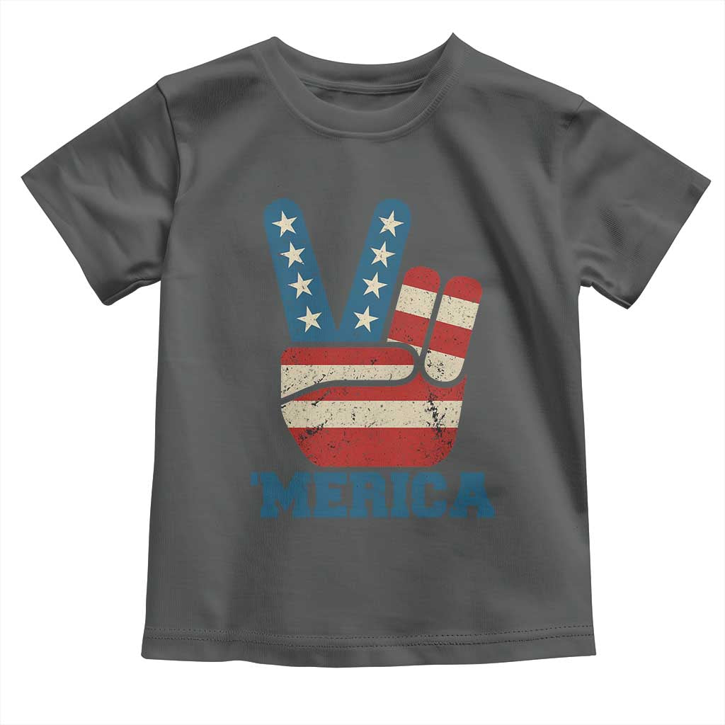 Vintage Merica Peace Sign Toddler T Shirt Retro Patriotic 4th of July USA Flag TS02 Dark Heather Print Your Wear