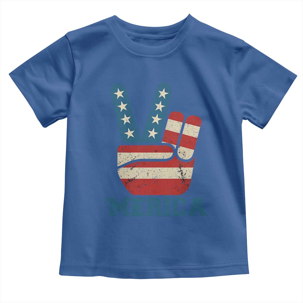 Vintage Merica Peace Sign Toddler T Shirt Retro Patriotic 4th of July USA Flag TS02 Royal Blue Print Your Wear
