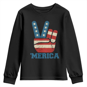 Vintage Merica Peace Sign Youth Sweatshirt Retro Patriotic 4th of July USA Flag TS02 Black Print Your Wear