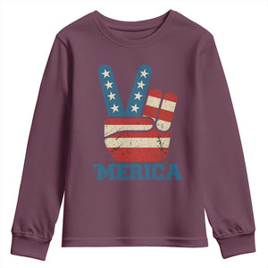 Vintage Merica Peace Sign Youth Sweatshirt Retro Patriotic 4th of July USA Flag TS02 Maroon Print Your Wear