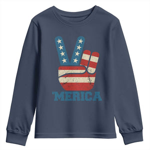 Vintage Merica Peace Sign Youth Sweatshirt Retro Patriotic 4th of July USA Flag TS02 Navy Print Your Wear
