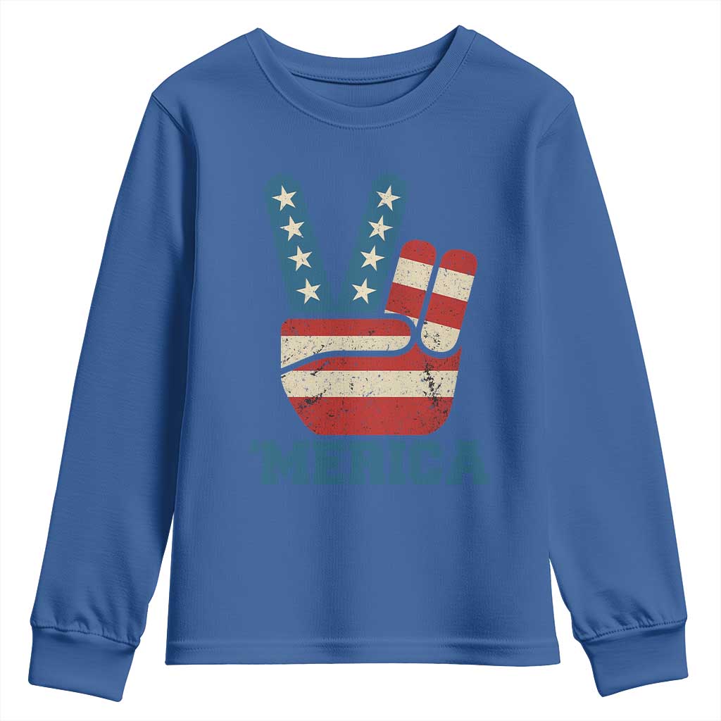 Vintage Merica Peace Sign Youth Sweatshirt Retro Patriotic 4th of July USA Flag TS02 Royal Blue Print Your Wear