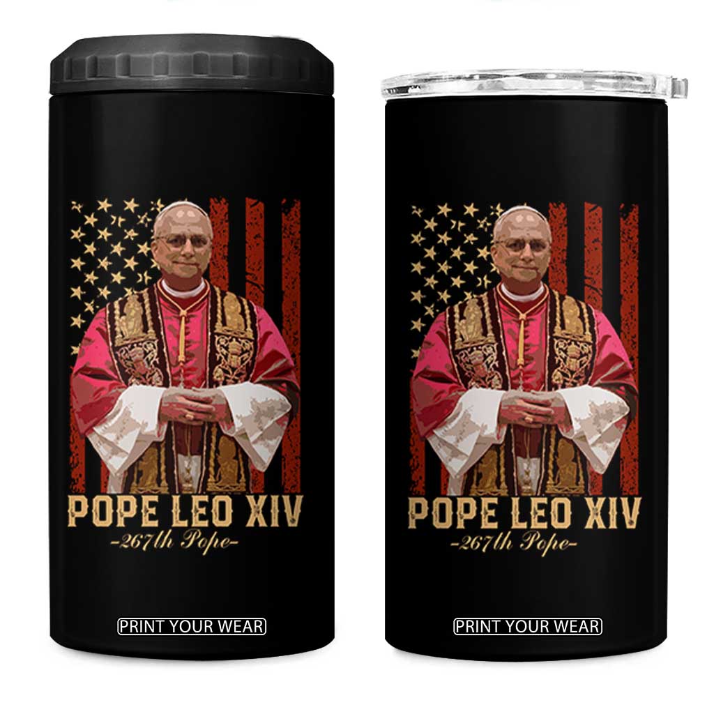 Vintage Pope Leo XIV 4 in 1 Can Cooler Tumbler 267th Pope American Flag TS02 One Size: 16 oz Black Print Your Wear