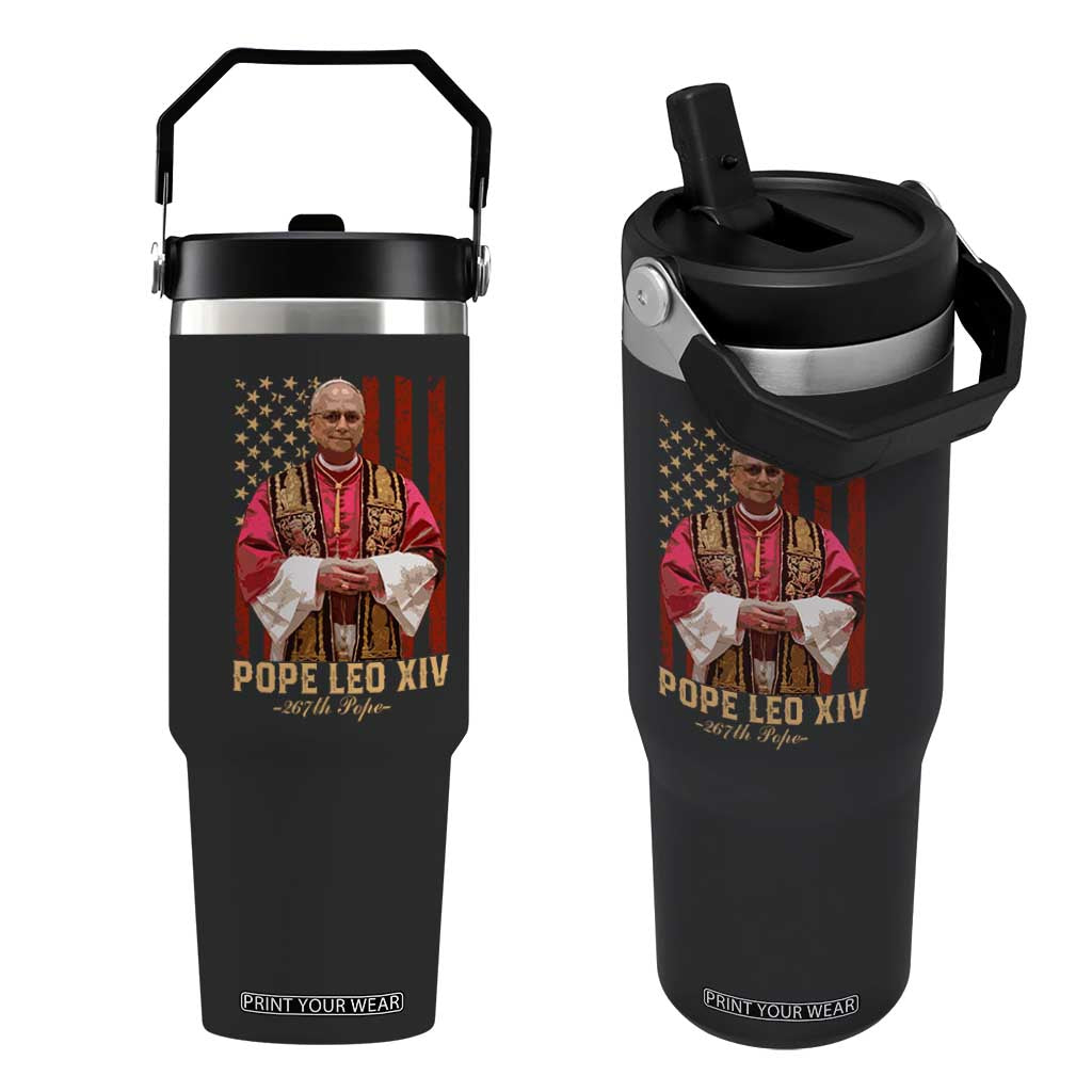 Vintage Pope Leo XIV Flip Straw Tumbler 267th Pope American Flag TS02 One Size: 30 oz Black Print Your Wear