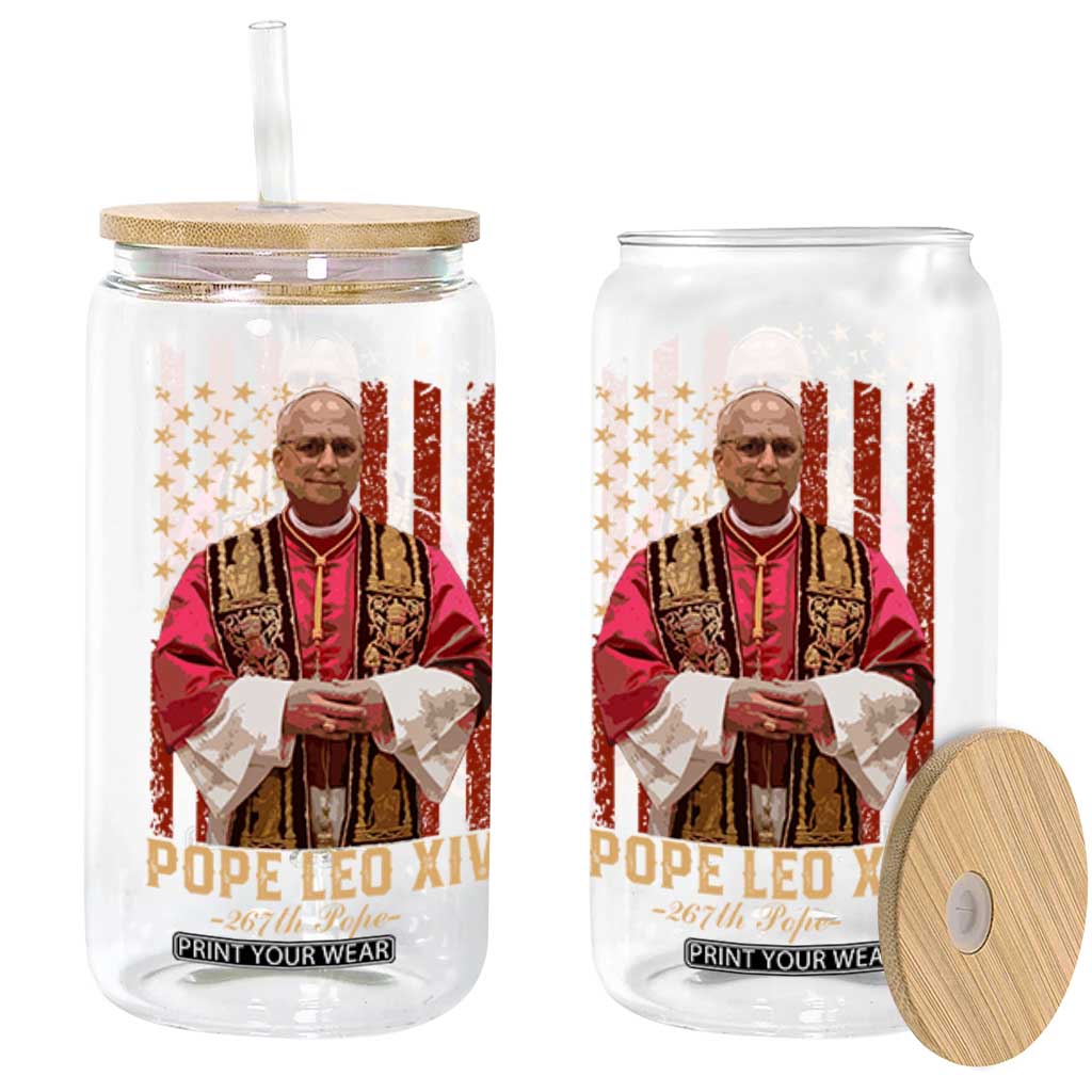 Vintage Pope Leo XIV Glass Can 267th Pope American Flag TS02 Black Print Your Wear