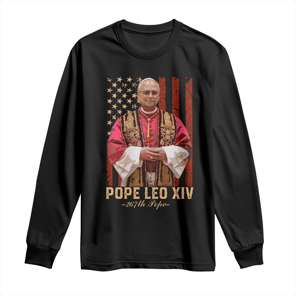 Vintage Pope Leo XIV Long Sleeve Shirt 267th Pope American Flag TS02 Black Print Your Wear