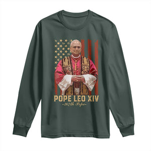Vintage Pope Leo XIV Long Sleeve Shirt 267th Pope American Flag TS02 Dark Forest Green Print Your Wear