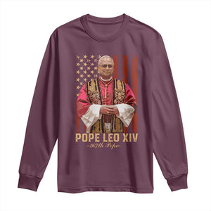 Vintage Pope Leo XIV Long Sleeve Shirt 267th Pope American Flag TS02 Maroon Print Your Wear