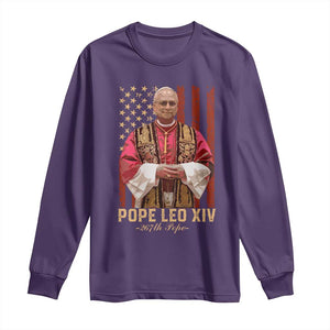 Vintage Pope Leo XIV Long Sleeve Shirt 267th Pope American Flag TS02 Purple Print Your Wear