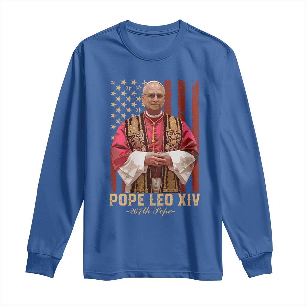 Vintage Pope Leo XIV Long Sleeve Shirt 267th Pope American Flag TS02 Royal Blue Print Your Wear