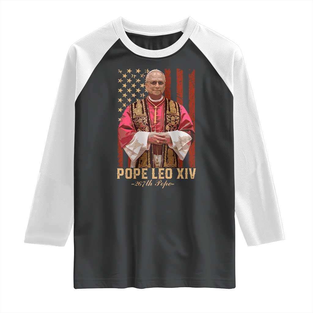 Vintage Pope Leo XIV Raglan Shirt 267th Pope American Flag TS02 Black White Print Your Wear