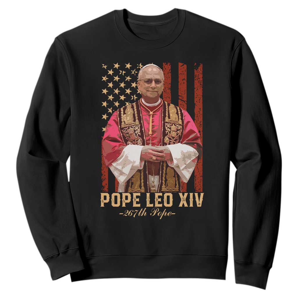 Vintage Pope Leo XIV Sweatshirt 267th Pope American Flag TS02 Black Print Your Wear