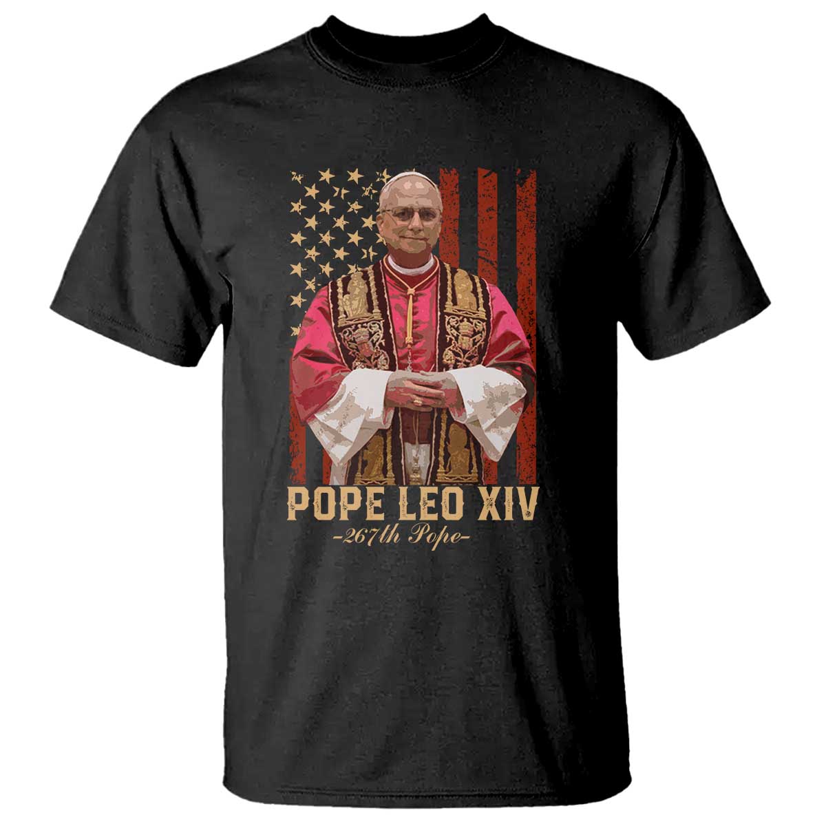 Vintage Pope Leo XIV T Shirt 267th Pope American Flag TS02 Black Print Your Wear