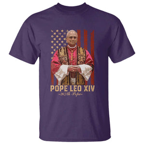 Vintage Pope Leo XIV T Shirt 267th Pope American Flag TS02 Purple Print Your Wear